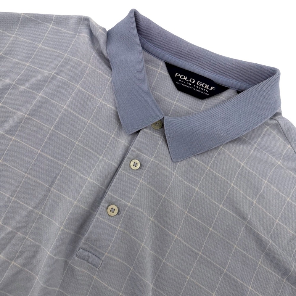 Polo Golf Ralph Lauren Polo Shirt Mens XL Blue Windowpane Check‎ Pima Cotton